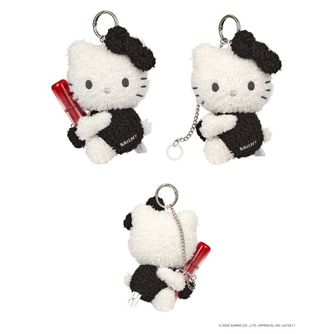 HELLO KITTY × BRILMY 抱抱脣膏毛公仔掛飾 BOOK 黑色版 SPECIAL PACKAGE（7-Eleven／7net限定）