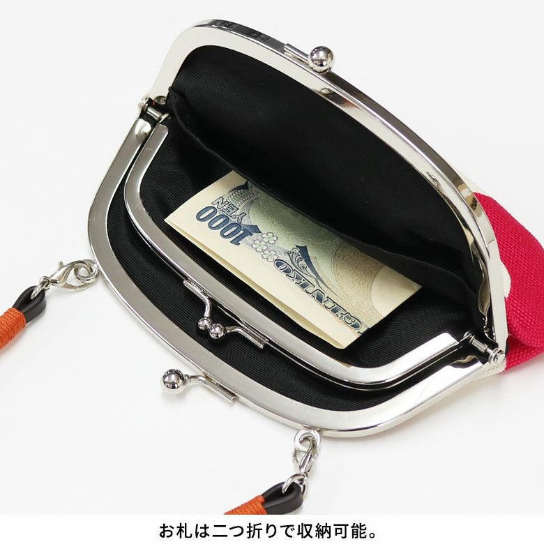 附皮革繩親子金屬扣銀包【帆布・唐草/水玉】