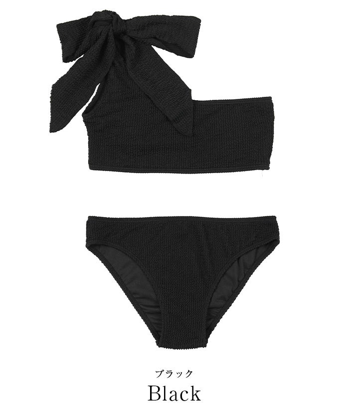 波浪紋單肩蝴蝶結比堅尼