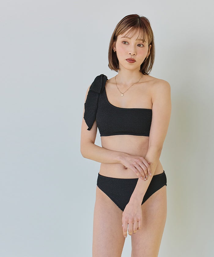 波浪紋單肩蝴蝶結比堅尼