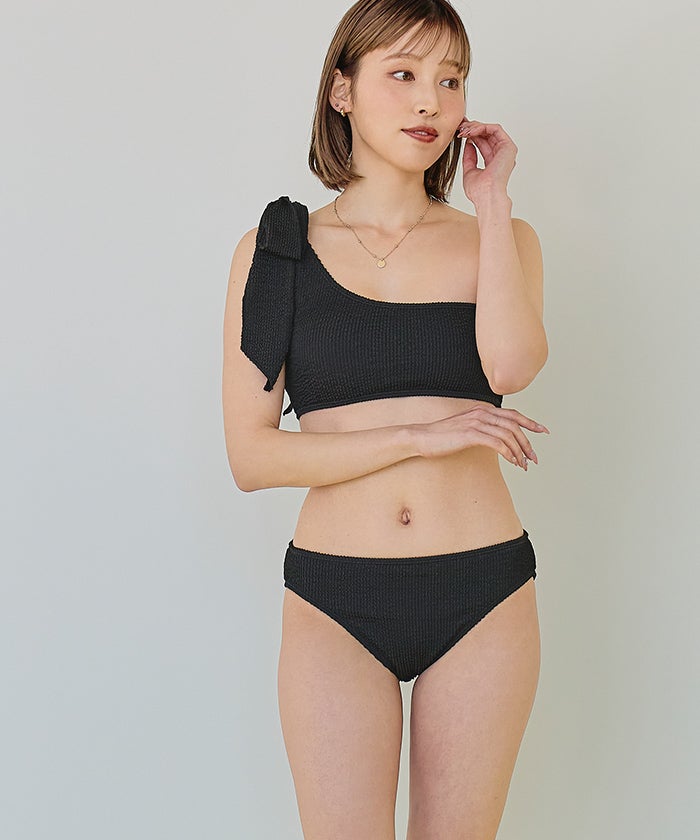 波浪紋單肩蝴蝶結比堅尼