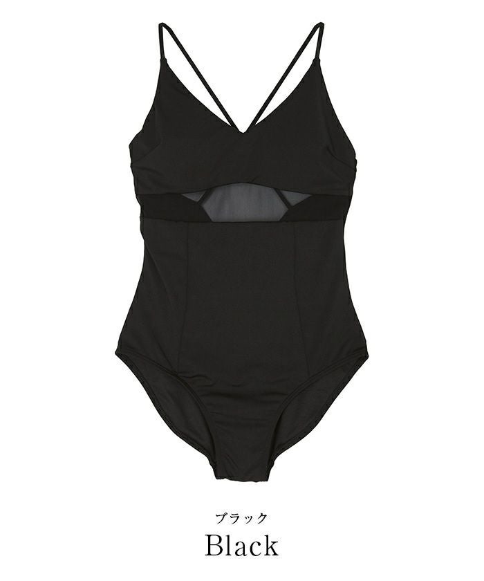 透視拼接連身泳衣