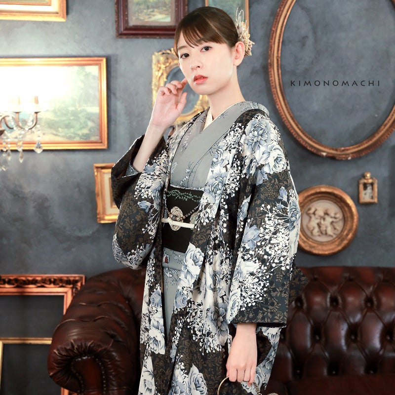 KIMONOMACHI 可水洗和服6件套裝(袷和服+京袋帶+帶揚+帶締+羽織+羽織紐)
