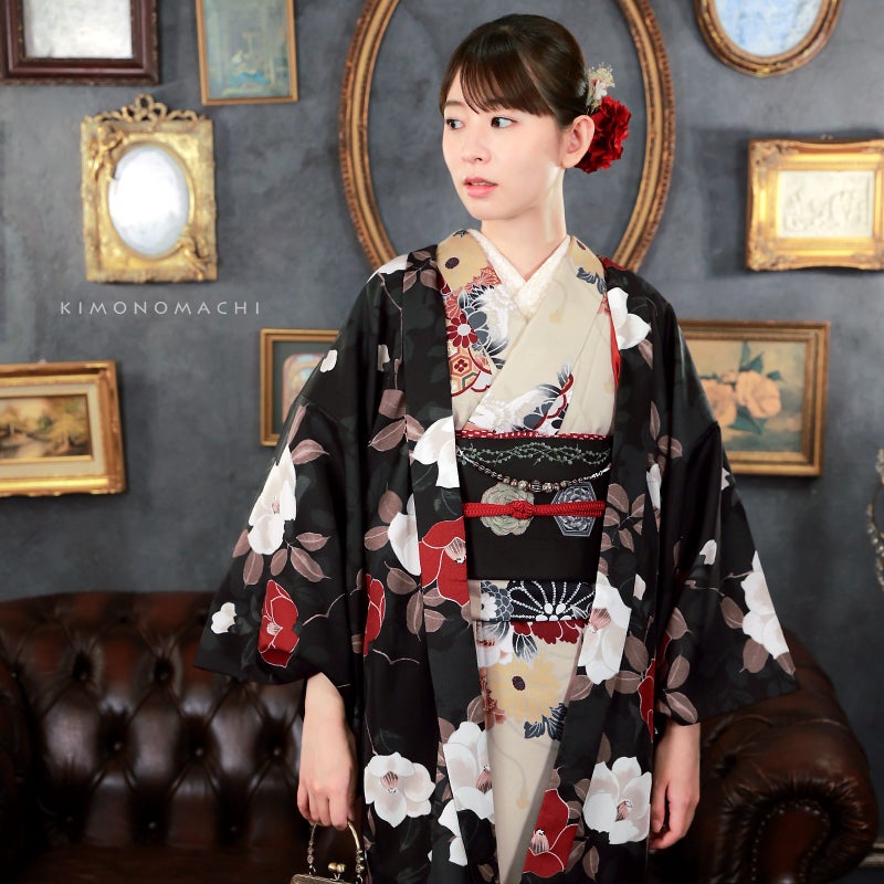 KIMONOMACHI 可水洗和服6件套裝(袷和服+京袋帶+帶揚+帶締+羽織+羽織紐)