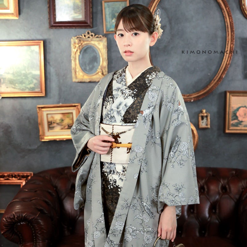 KIMONOMACHI 可水洗和服6件套裝(袷和服+京袋帶+帶揚+帶締+羽織+羽織紐)
