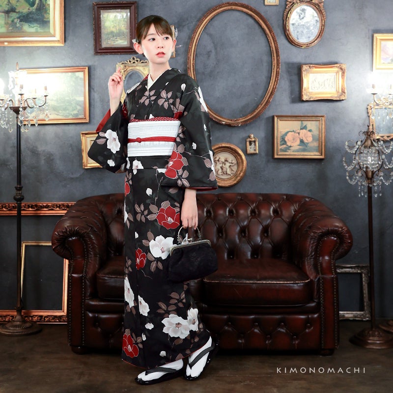 KIMONOMACHI 可水洗小紋和服四件套裝(袷和服+京袋帶+帶揚+帶緒)