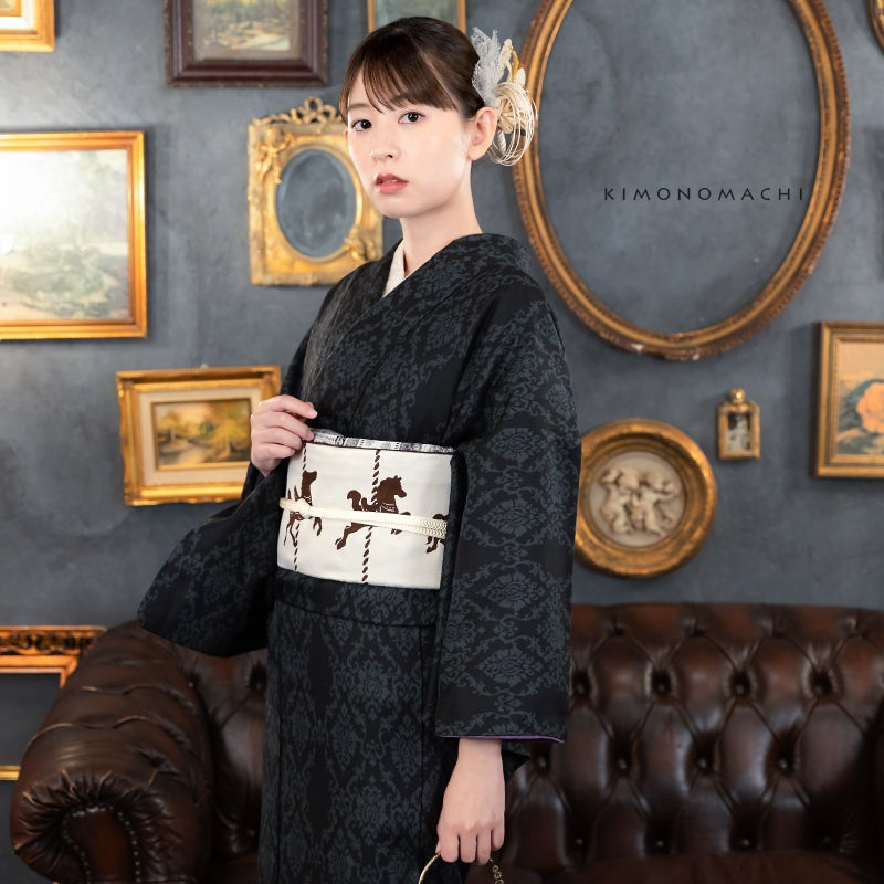 KIMONOMACHI 可水洗小紋和服四件套裝(袷和服+京袋帶+帶揚+帶緒)
