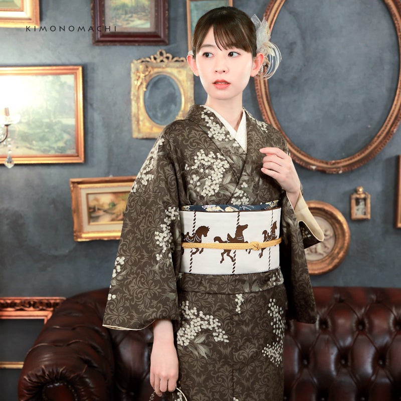 KIMONOMACHI 可水洗小紋袷和服五件套裝(袷和服+京袋帶+帶揚+帶締+草鞋)全12款