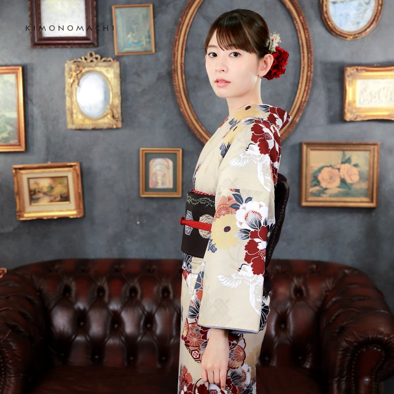 KIMONOMACHI 可水洗小紋袷和服五件套裝(袷和服+京袋帶+帶揚+帶締+草鞋)全12款