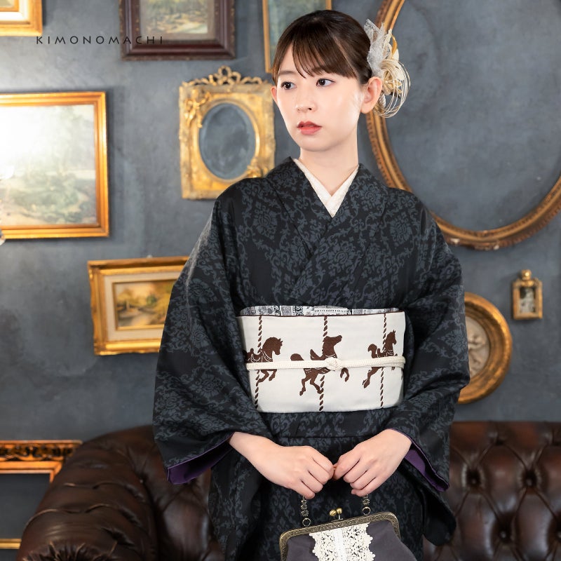 KIMONOMACHI 可水洗小紋袷和服五件套裝(袷和服+京袋帶+帶揚+帶締+草鞋)全12款
