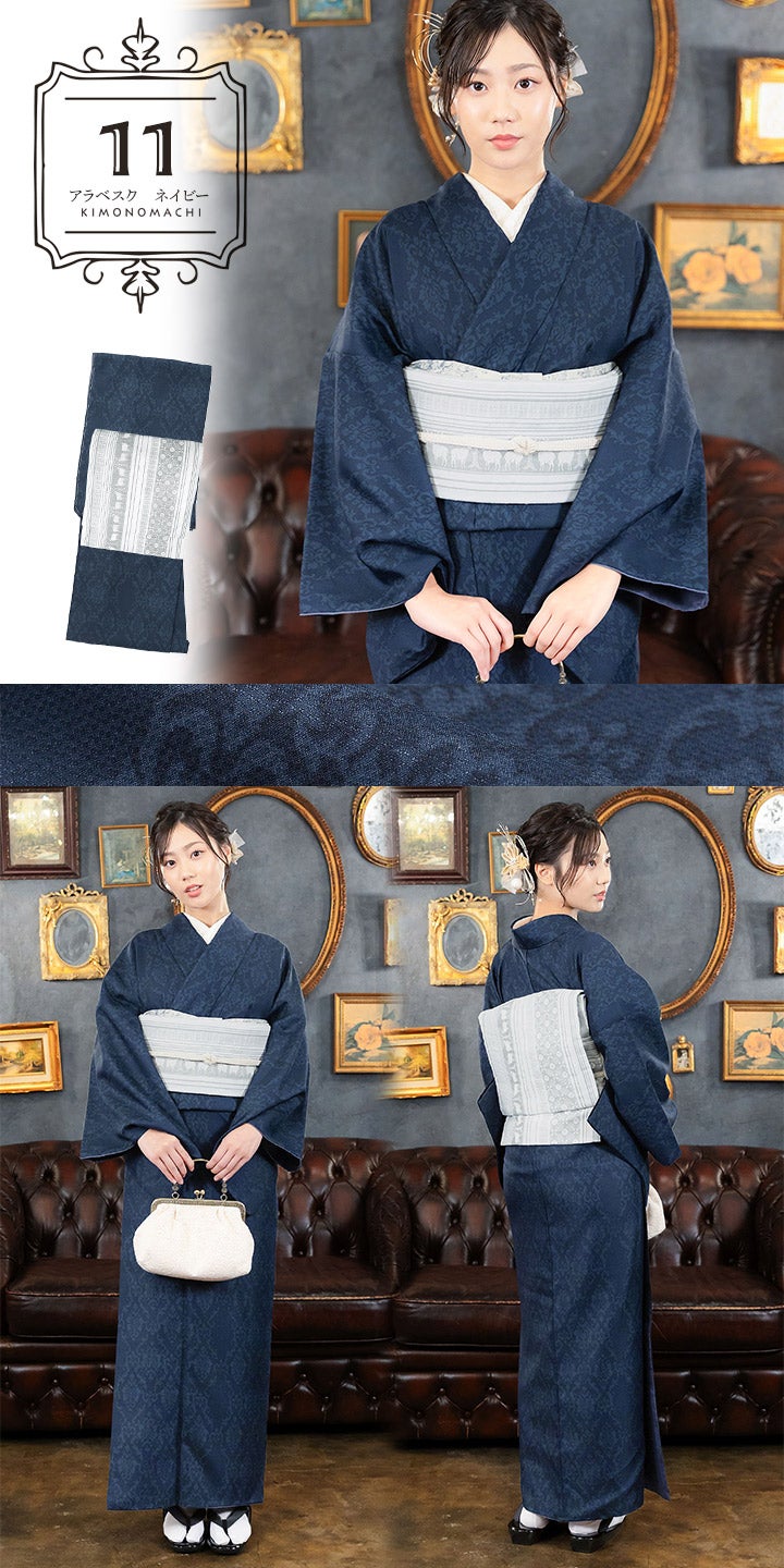KIMONOMACHI 可水洗和服套裝(袷和服+京都袋帶 2件套)全12款花色 S/M/L/LL