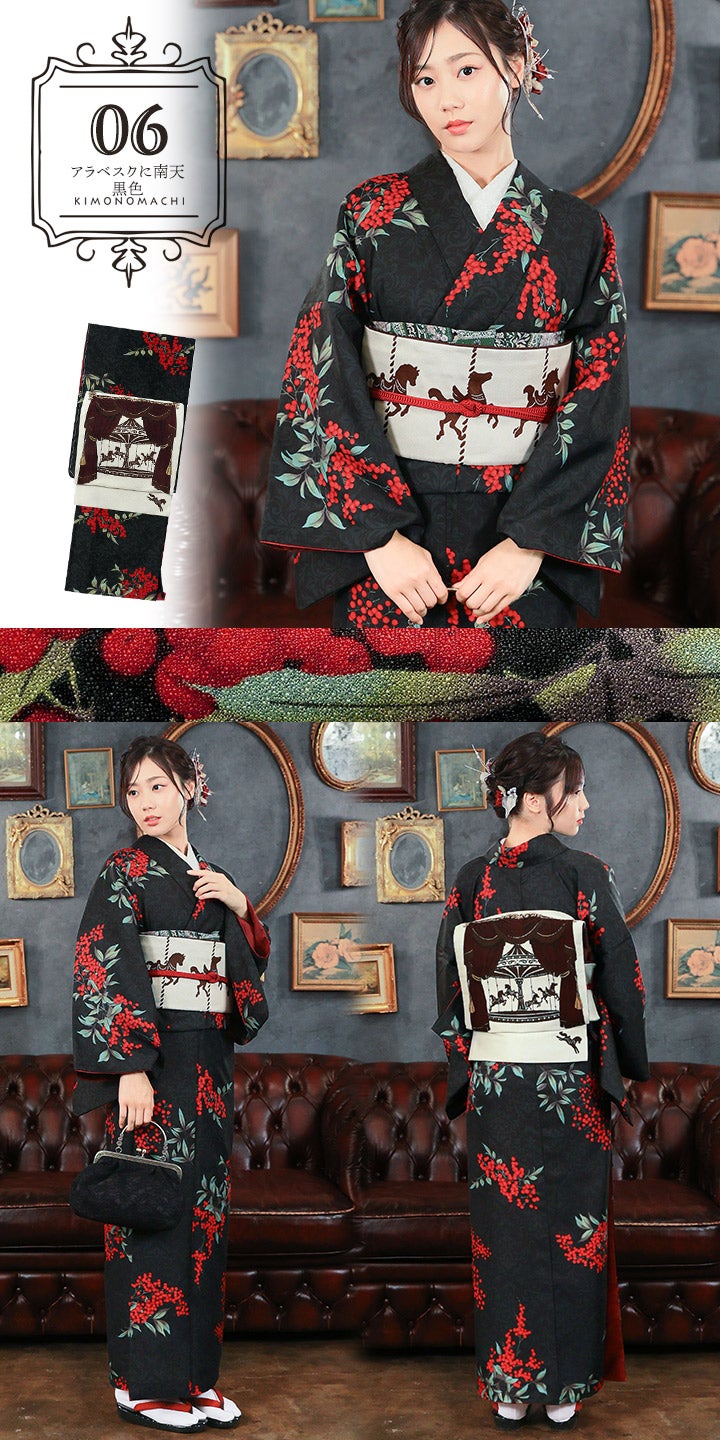 KIMONOMACHI 可水洗和服套裝(袷和服+京都袋帶 2件套)全12款花色 S/M/L/LL