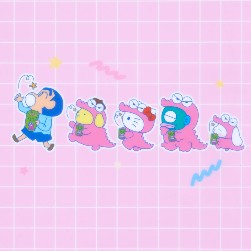 蠟筆小新×Sanrio Characters 附拉鏈小袋6格透明資料夾（星星款）