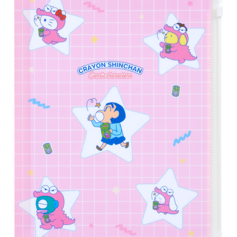 蠟筆小新×Sanrio Characters 附拉鏈小袋6格透明資料夾（星星款）
