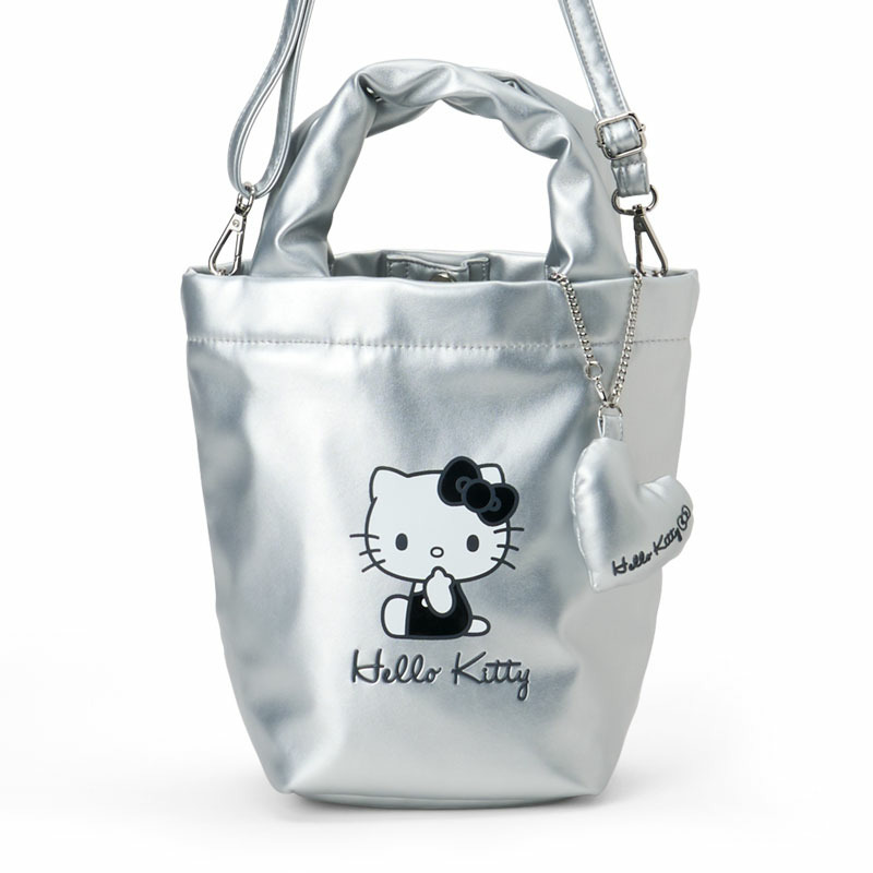 Hello Kitty 心心吊飾2 WAY手提袋 銀色
