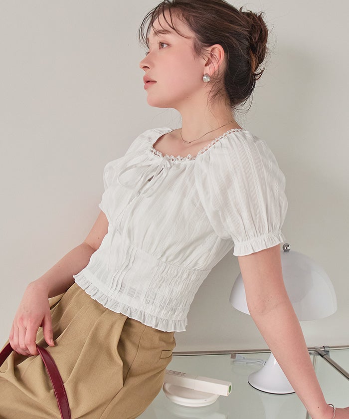 titivate 方領蕾絲上衣