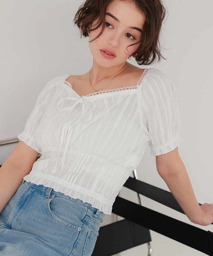 titivate 方領蕾絲上衣