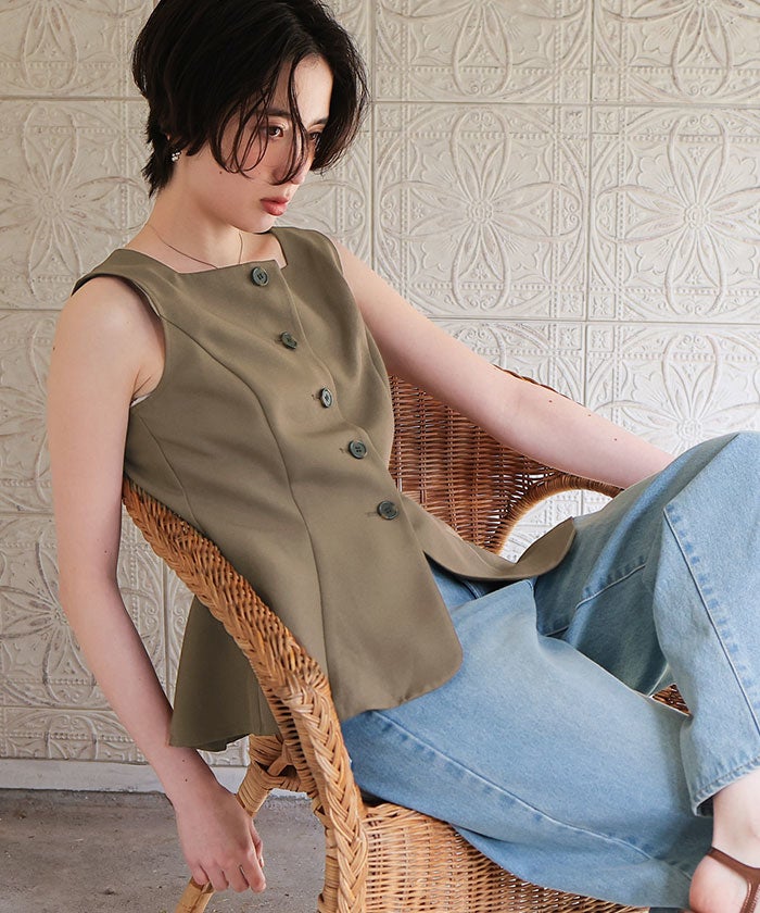 titivate 亞麻質感無袖背心上衣