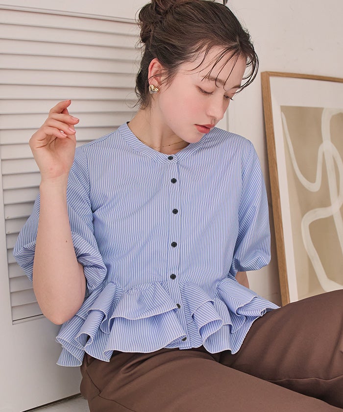 隨意褶皺下襬襯衫上衣