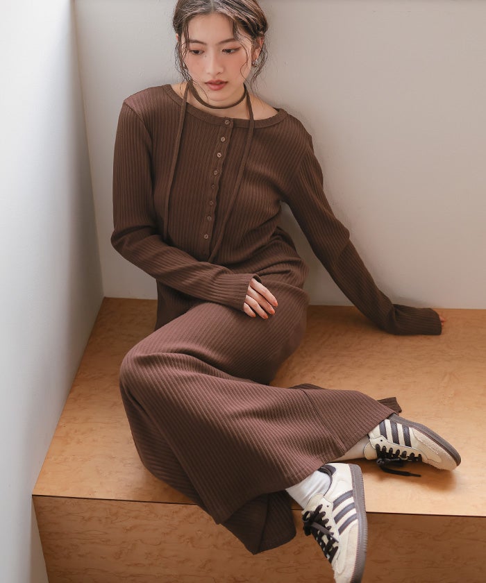 頸鏈羅紋連身裙