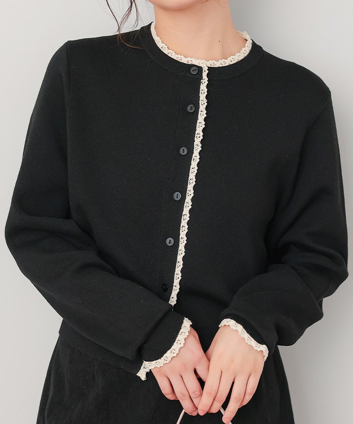 Titivate 蕾絲滾邊針織開襟衫
