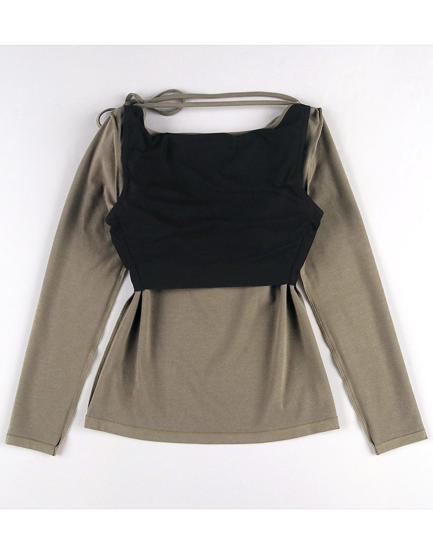AMPHI 一字肩有墊長袖 Bra Top
