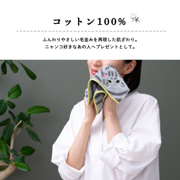 貓咪毛髮質感毛巾手帕 八割紋奶油色