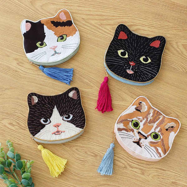 貓咪刺繡珠片散銀包