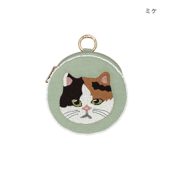 貓咪刺繡圓形珠片小袋