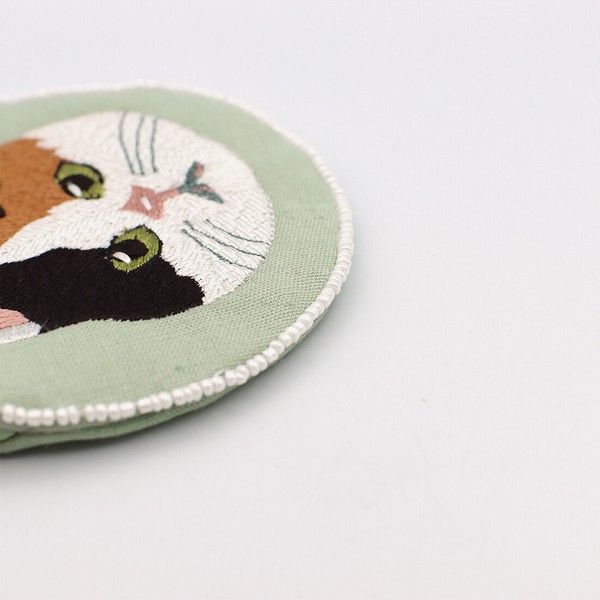 貓咪刺繡圓形珠片小袋